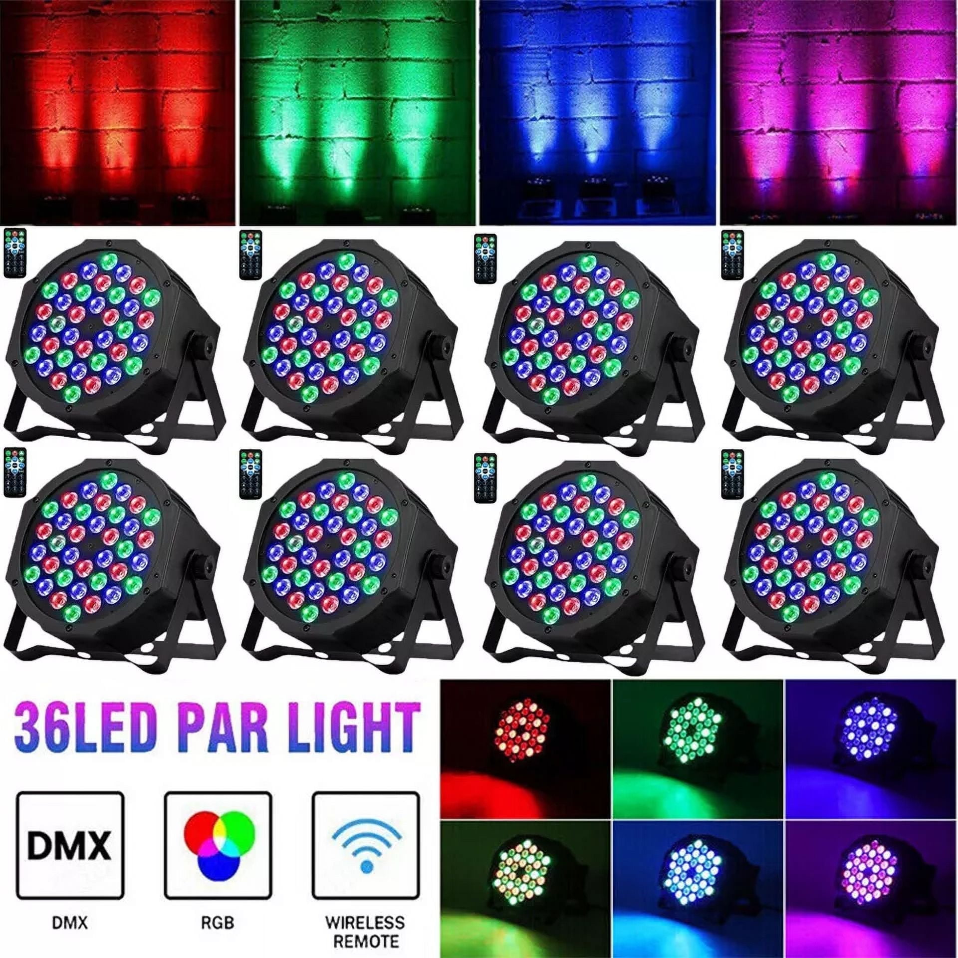 4Pack 36 LED Stage Lights RGB DJ LED Par Light Remote & DMX Controlled Sound Activated Auto Play Uplights for Wedding Birthday Christmas Holiday Music Show Dance Party Stage Lighting