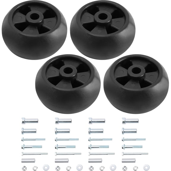 4pcs 38" 42" 48" 54" Deck Wheel Compatible with GX355 X320 LT180 LX289 Replacement for AM125172 AM116299 AM133602 M111489 w/Hardware Black (Nylon)