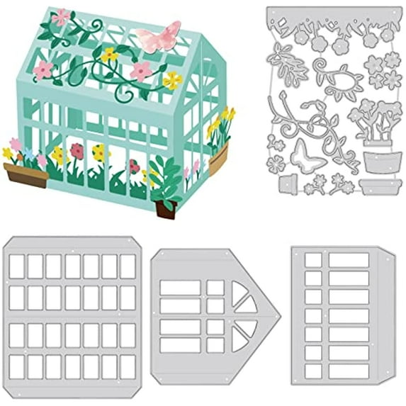 4pcs 3D Garden House Metal Cutting Dies DIY Craft Carbon Steel Embossing Template 0.08cm Thick