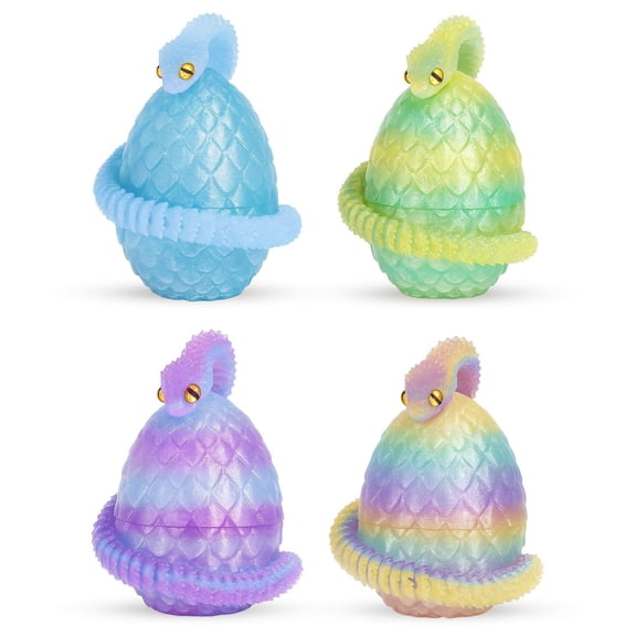 4pcs 3D Printed Snakes with Eggs, 30cm Eggs with Articulated Snakes, 3D Printed Fidgets, Home and Office Decoration (Blue, Green, Purple, Yellow)