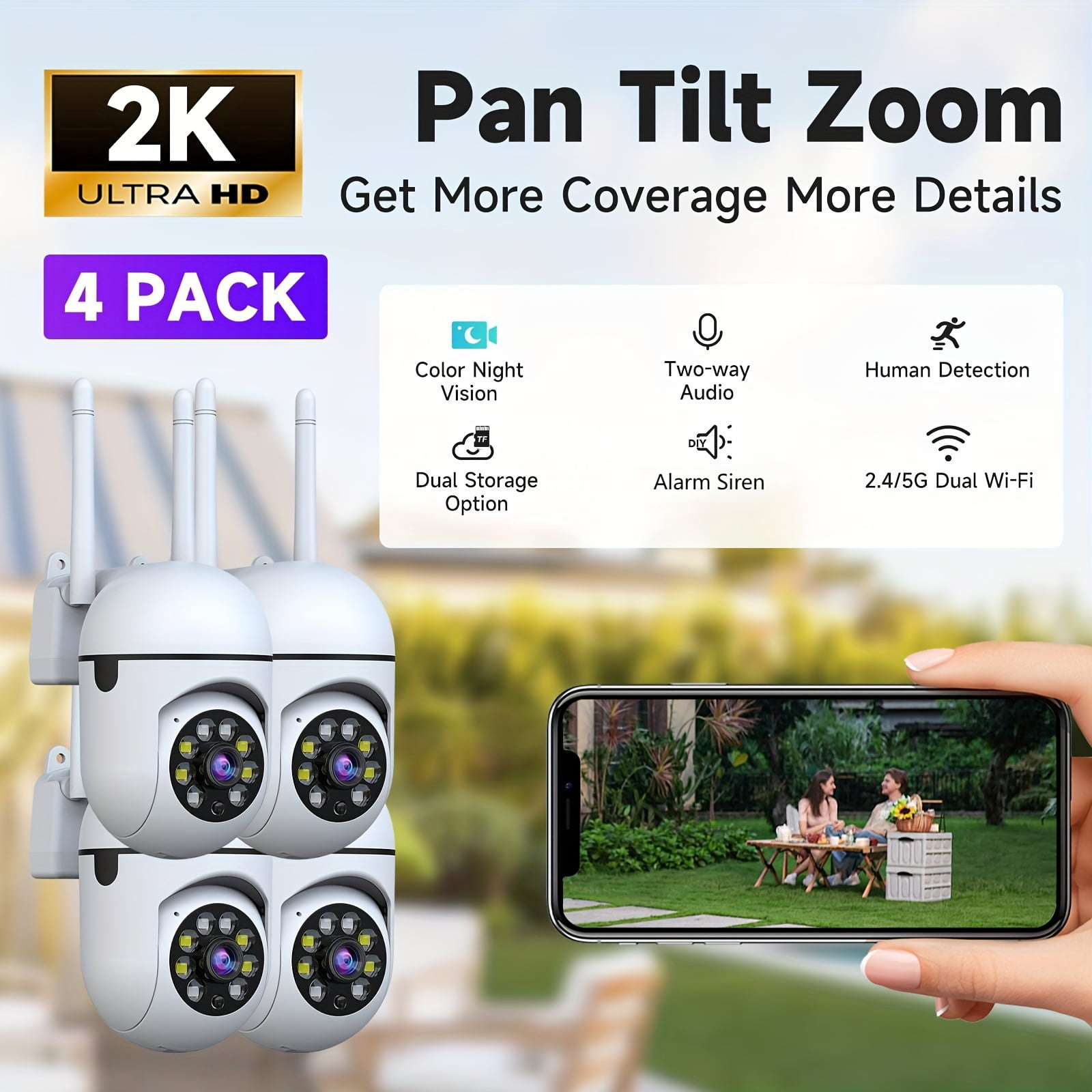 4pcs 3MP Security Camera With Dual-Band 2.4/5G WiFi, 2K HD, AI Motion ...