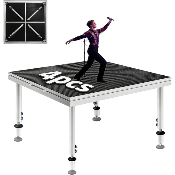 Hemoton Adjustable Portable Stage Platform, Black, Aluminum Frame, Anti-Slip, 4Pcs