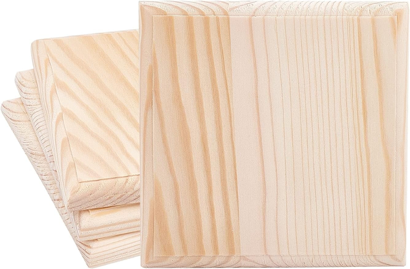 4pcs 4.7" Squares Wooden Plaques Unfinished Wooden Base Natural Pine Wood Plaque Wood Squares Wood Base for DIY Craft Projects Engraving Carving Home Decorations