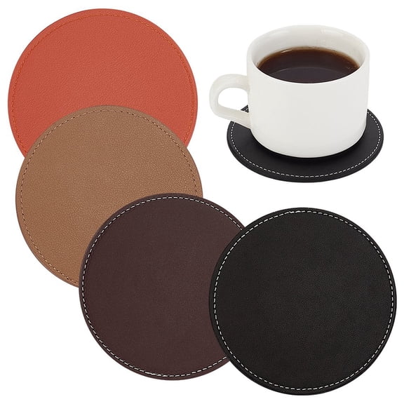4pcs 4 Colors Imitation Leather Coasters 3.9 inch Drink Coasters Washable Cup Coasters Non-Slip Coaster Cup Mat for Drinks Dining Table Home