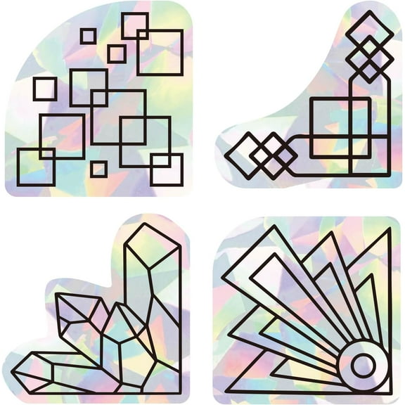 4pcs 4 Patterns PVC Colored Laser Stained Window Film Adhesive Static Stickers Electrostatic Window Stickers Geometric Pattern 200x150mm 1pc/pattern Plastic