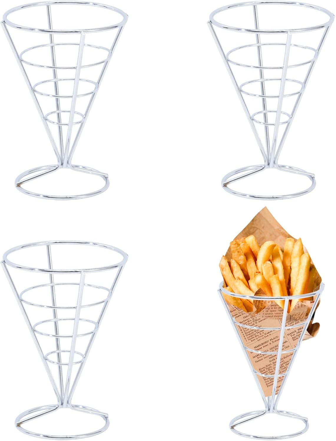 2-Pack Black Stainless Steel French Fry Cone Holders - Snack Display Stands For Restaurants & Parties