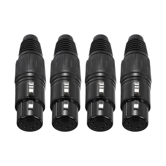 4pcs 4 Pin XLR Female Connector, Microphone Audio Cable Plug Mic Socket,Black