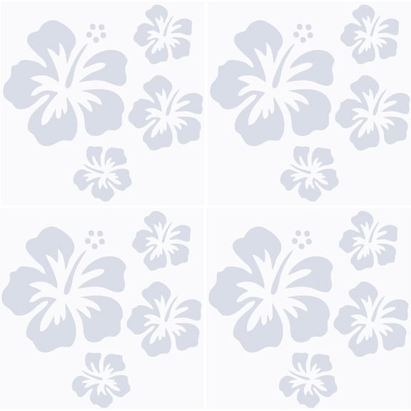 4pcs 4 Sheets Hibiscus Flower Car Sticker White Hawaiian Stickers and Decals Reflective Stickers Waterproof Vinyl Automotive Exterior Decor for SUV Truck Motorcycle Doors Wall Laptop