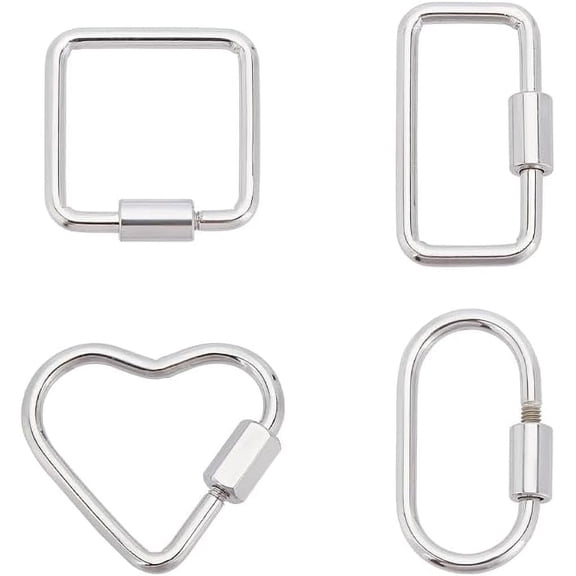 4pcs 4 Style Stainless Steel Color Screw Carabiner Lock Charms 304 Stainless Steel Screw Locking Keychain Carabiner Charm Oval Heart Keychain Clip for Women Jewelry Making SuppliesMixed Color