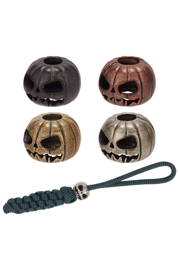 4pcs 4 colors Brass EDC European Beads Parachute String Beads Large Hole Beads for Knife Lanyard Keychain Bracelet Pumpkin Mixed color 17x13mm Hole: 5.7~10mm 1pc/color
