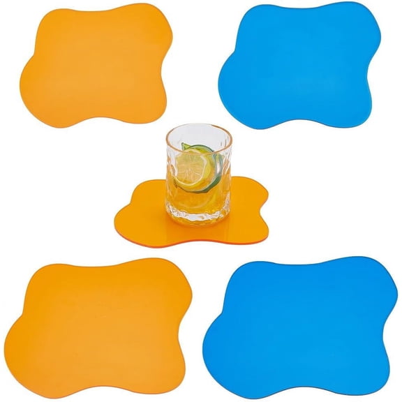 4pcs 4 style Opaque Acrylic Cup Mats Irregular Shape Coasters Mixed color 96~143x123~135x3mm 1pc/style