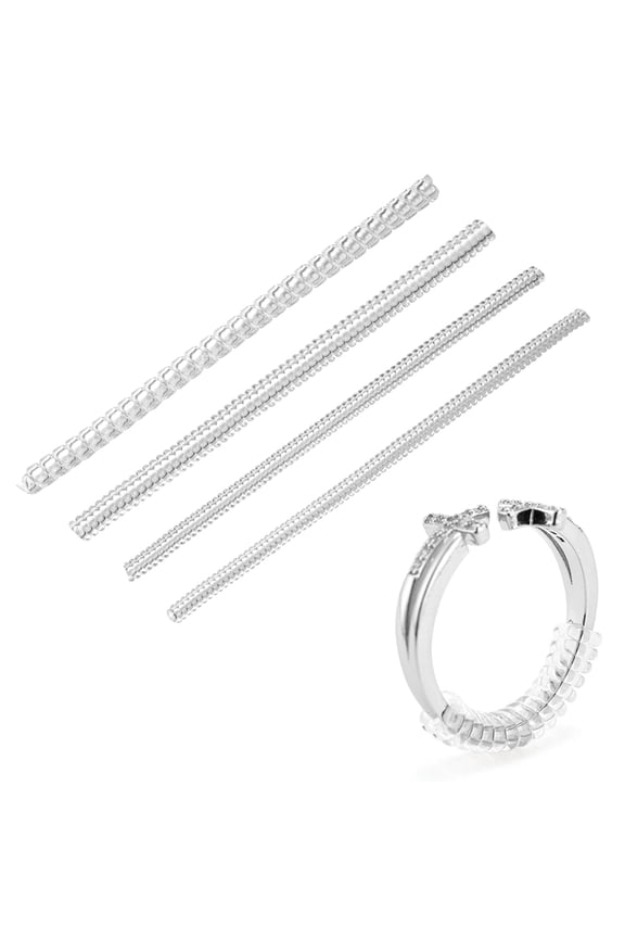 4pcs 4 style Plastic Spring Coil Invisible Ring Size Adjuster Clear 10x0.35~0.5cm 1pc/style