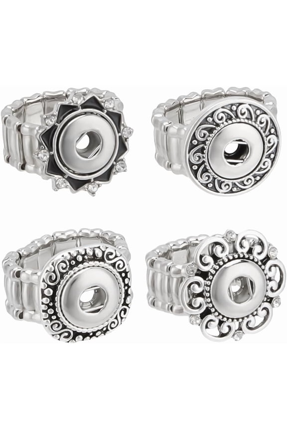 4pcs 4 styles Alloy Interchangeable Snap Stretch Ring Settings Finger Ring Accessories Findings Platinum Inner Diameter: 18~20mm 1pc/style