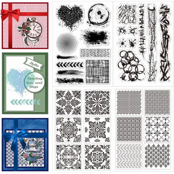 4pcs 4 styles Texture Theme PVC Plastic Clear Stamps for DIY Scrapbooking Photo Album Decorative Cards Making Mixed Shapes 160x110mm 1pc/style