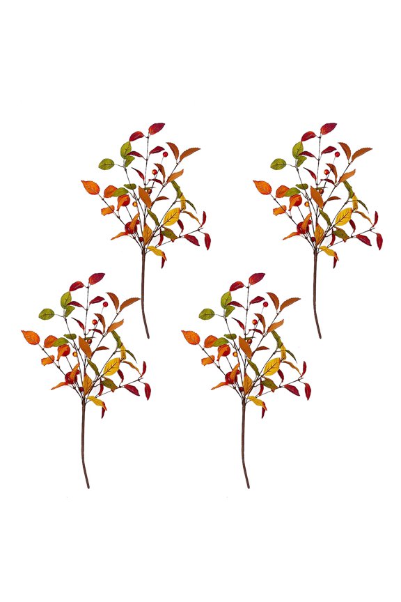 4pcs, 45cm/17.7inch Artificial Maple Leaf Pumpkin Branch with Berry and Sunflowers, Autumn Floral Branch for DIY Arrangment Decor, Thanksgiving Decorations Decor Outside Indoor Decor