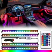 4pcs 48LED RGB Car Interior Atmosphere Neon Lights Strip, Multi-Color Car LED Interior Strip Lights, Under Dash LED Lighting Kit with IR Remote Control, 12V Cigarette Lighter Switch