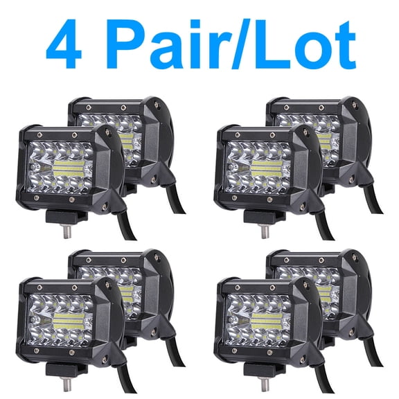 4 Pair/Lot 3 Row 6000K Aluminum Shell 4" LED Work Light Bar Flood Spot Camping Driving Truck Worklamps