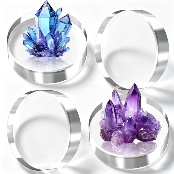 4pcs 4x4x1" clear acrylic blocks, round display stands.