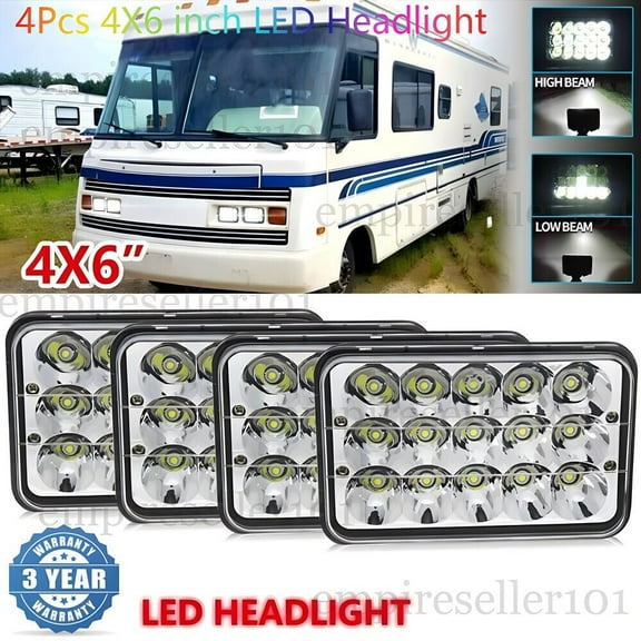 4pcs 4x6 Inch Rectangular HI/Lo LED Headlights Sealed Beam Fit Motorhome RV