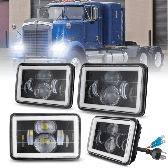 4pcs 4x6" LED Headlights H4651 H4656 for Kenworth T400 T600A T800 W900 High Low Beam