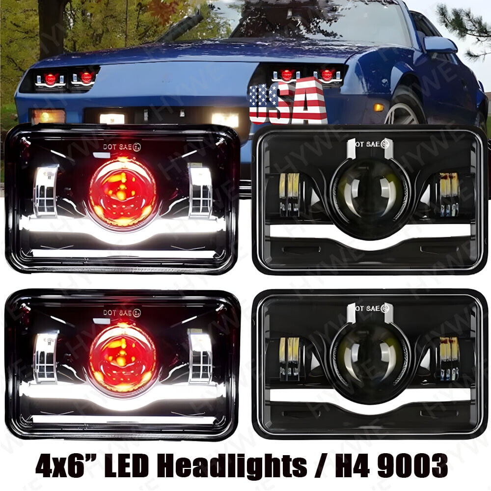 2PCS 4x6 LED Headlights With Hi/Lo/DRL – For Chevy Camaro Z28 & More (H6054)