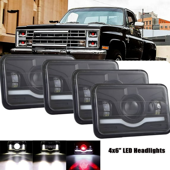 4pcs 4x6"inch LED Headlights High Low Beam DRL For Chevy C10 Pickup truck 1980-1986