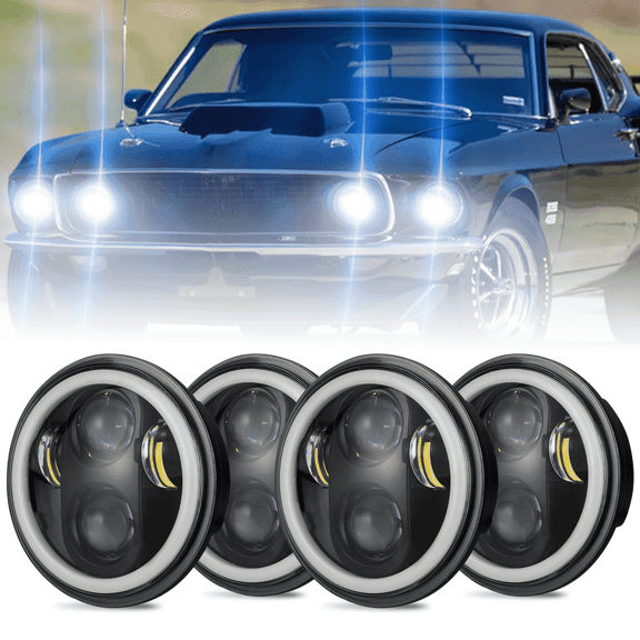 4pcs 5 3/4 5.75" LED Headlights HI/LO Beam Halo DRL for Ford Mustang Mach 1 1969