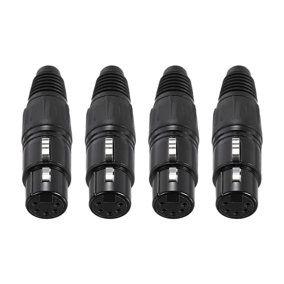4pcs 5 Pin XLR Female Connector, Microphone Audio Cable Plug Mic Socket,Black
