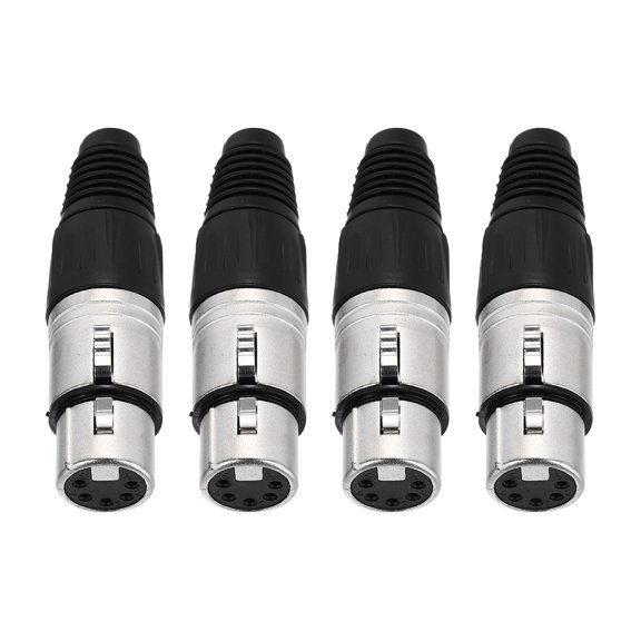 4pcs 5 Pin XLR Female Connector, Microphone Audio Cable Plug Mic Socket,Silver