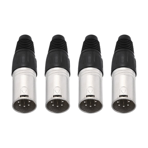 4pcs 5 Pin XLR Male Connector, Microphone Audio Cable Plug Mic Socket,Silver