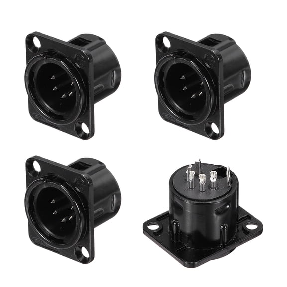 4pcs 5 Pin XLR Male Jack Socket, Microphone Adapter Audio Panel Mount,Black