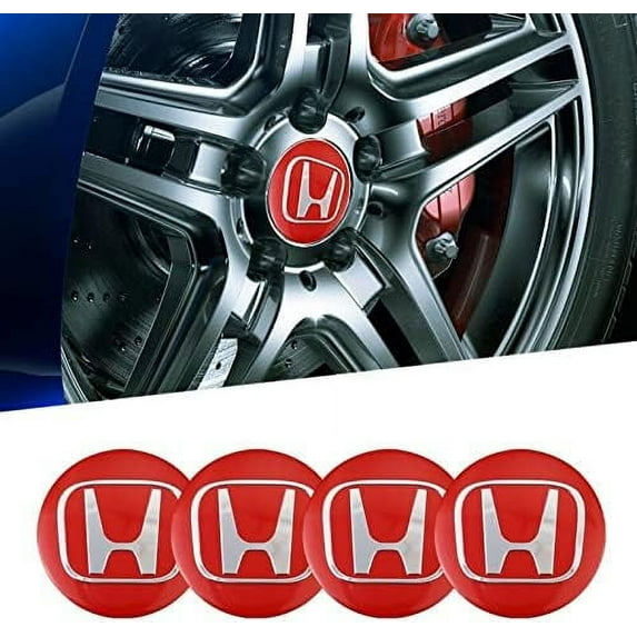 4pcs 56mm Car Wheel Center Cover Emblem Sticker for Honda Type R Civic CRV5thFIT Accord City Prelude CR-VCR-ZCRX Jazz HRV Pilot S (Red For Honda)