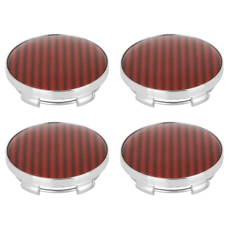 4pcs 58mm 5Lugs Silver Tone Auto Car Wheel Center Hub Caps Red Carbon Fiber Pattern