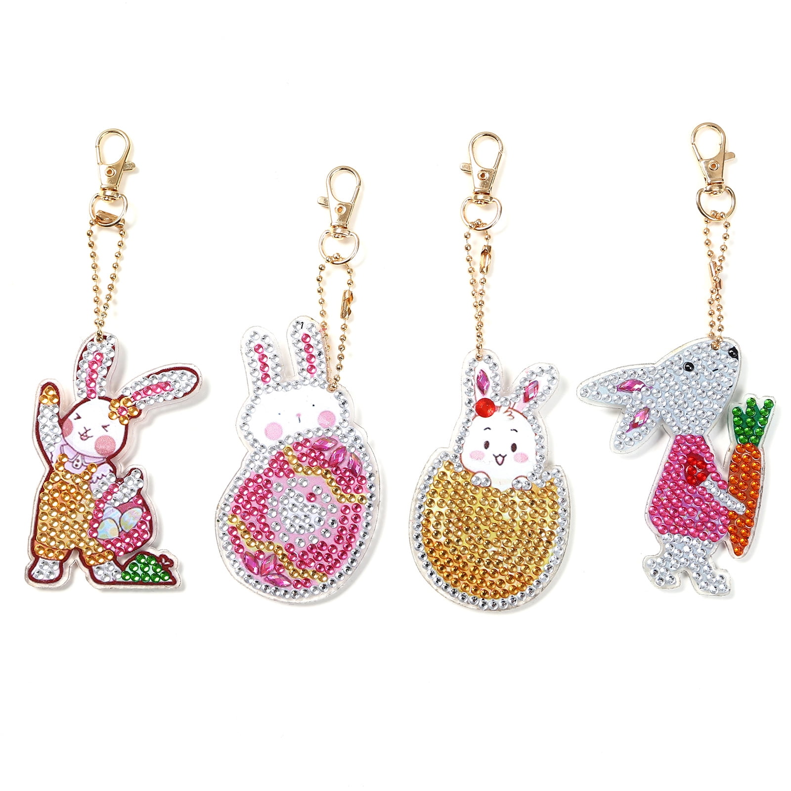 4pcs 5D mermaid rabbit diamond painting keychain kit, double-sided diamond art keychain, DIY handmade crafts, DIY for children and adult beginners, keys, mobile phones, backpack accessories