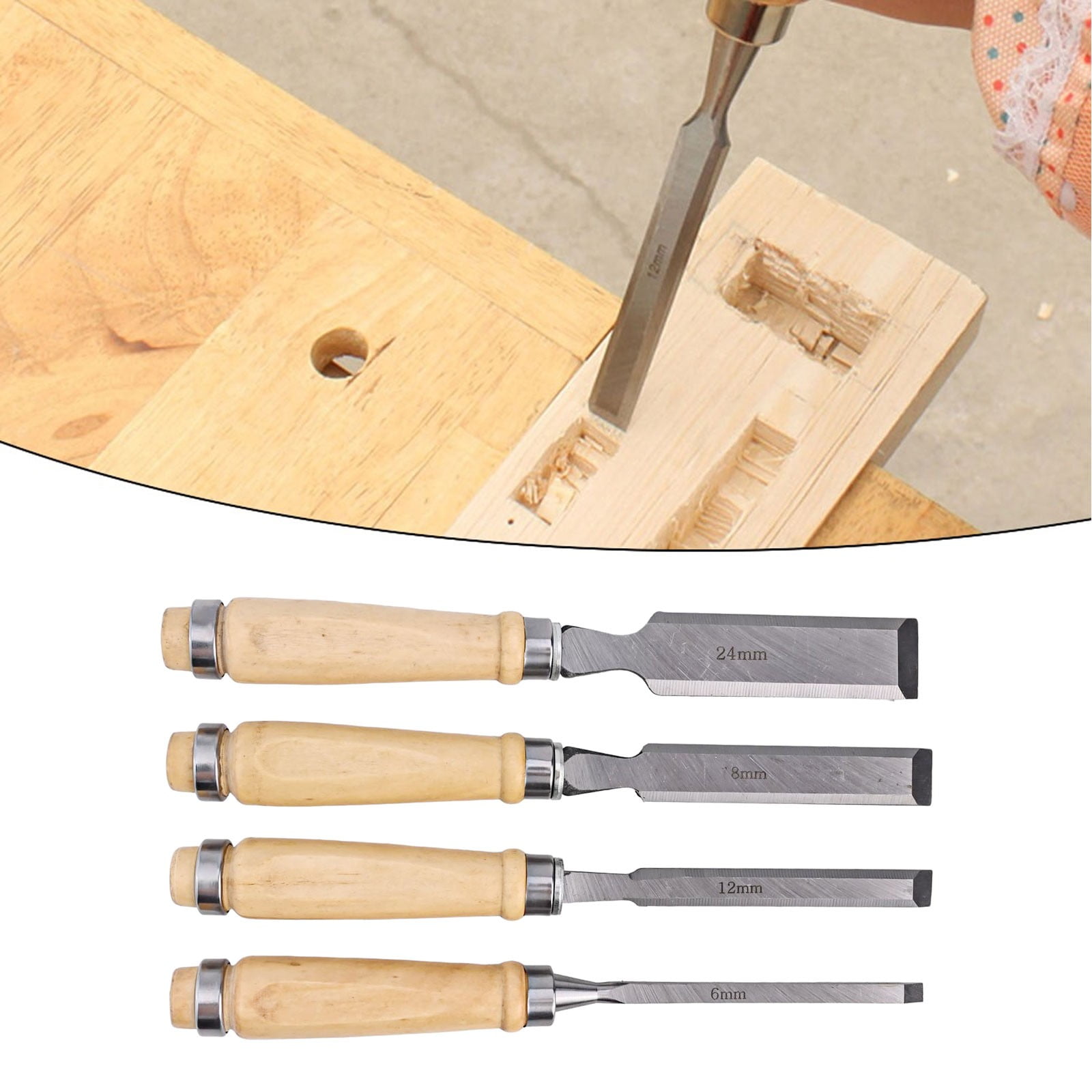 4pcs 6/12/18/24mm Wood Chisel Set Round Curved Hollow Carbon Steel Semicircular Edge Woodworking Chisel Hand Tools