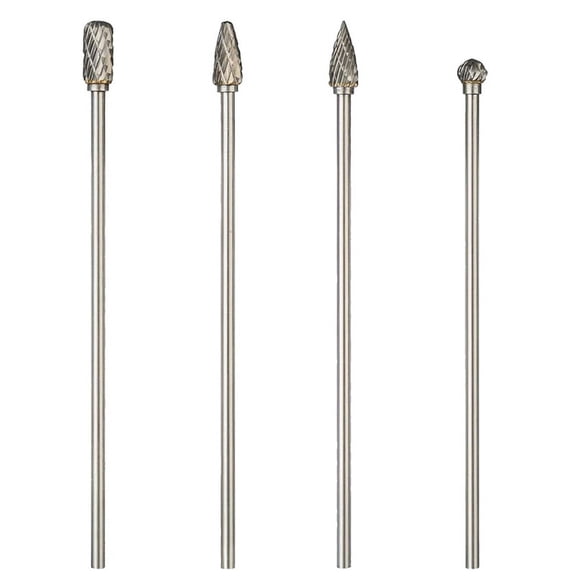 4pcs 6-Inch Carbide Rotary Burr Set 6 mm (0.25 Inch) Shank Long Reach Double Cut Tungsten Carbide Rotary File Set