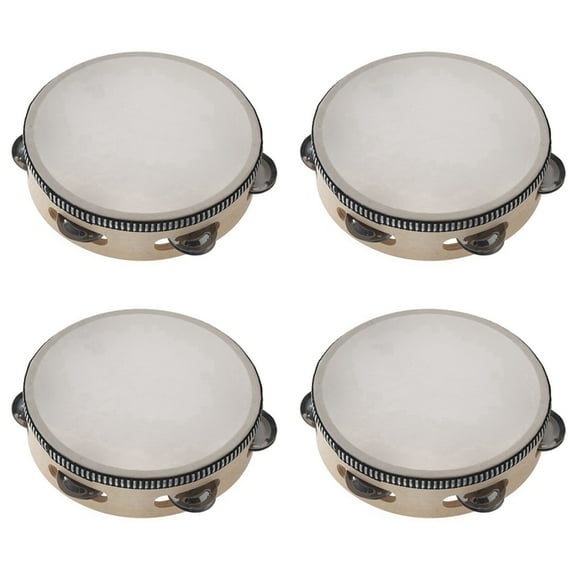 4pcs 6 Inches Early Education Teaching Aids Hand Tambourine Children Percussion Tambourine Dance Hand Drum with 4 Bells