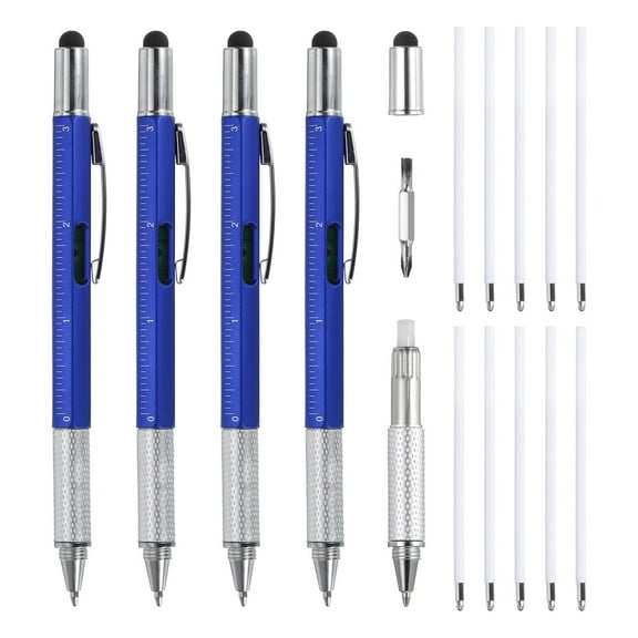 4pcs 6 in 1 Multitool Tech Tool Pen Gifts for Men with Ballpoint Pen, Ruler, Screwdriver, Stylus, Dark Blue