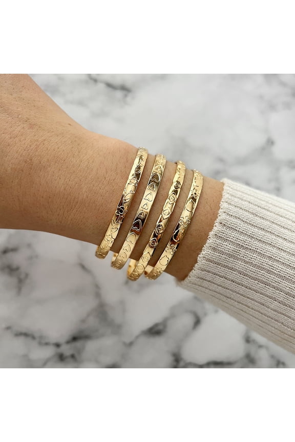 4pcs 6 styles Alloy Bangles Stackable Bangle set for Women Golden Diameter: 67~71mm