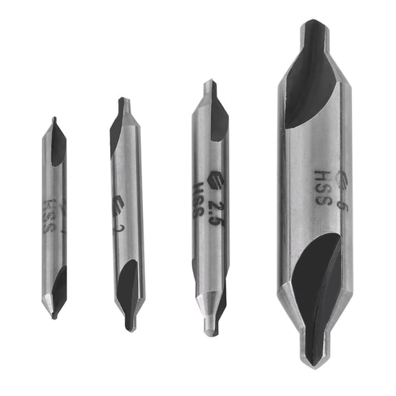 4pcs 60 Degree HSS Center Drill Bits Centering Drills Set 1.0mm 2.0mm 2.5mm 5.0mm for Lathe Metalworking Milling Metal Precise Holes Tool Set