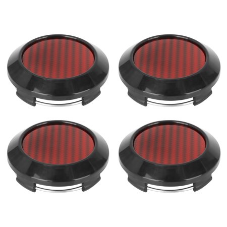 4pcs 64mm 4Lugs Auto Vehicle Wheel Center Hub Caps Red Carbon Fiber Pattern