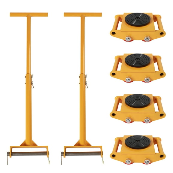 4pcs 6T Machinery Mover, CRA-6T Machinery Skate Dolly with 2 Steering Handle, 13200lbs Machinery Moving Skate with 360Rotation Cap and 4 Rollers, Heavy Duty Moving Equipment,Yellow