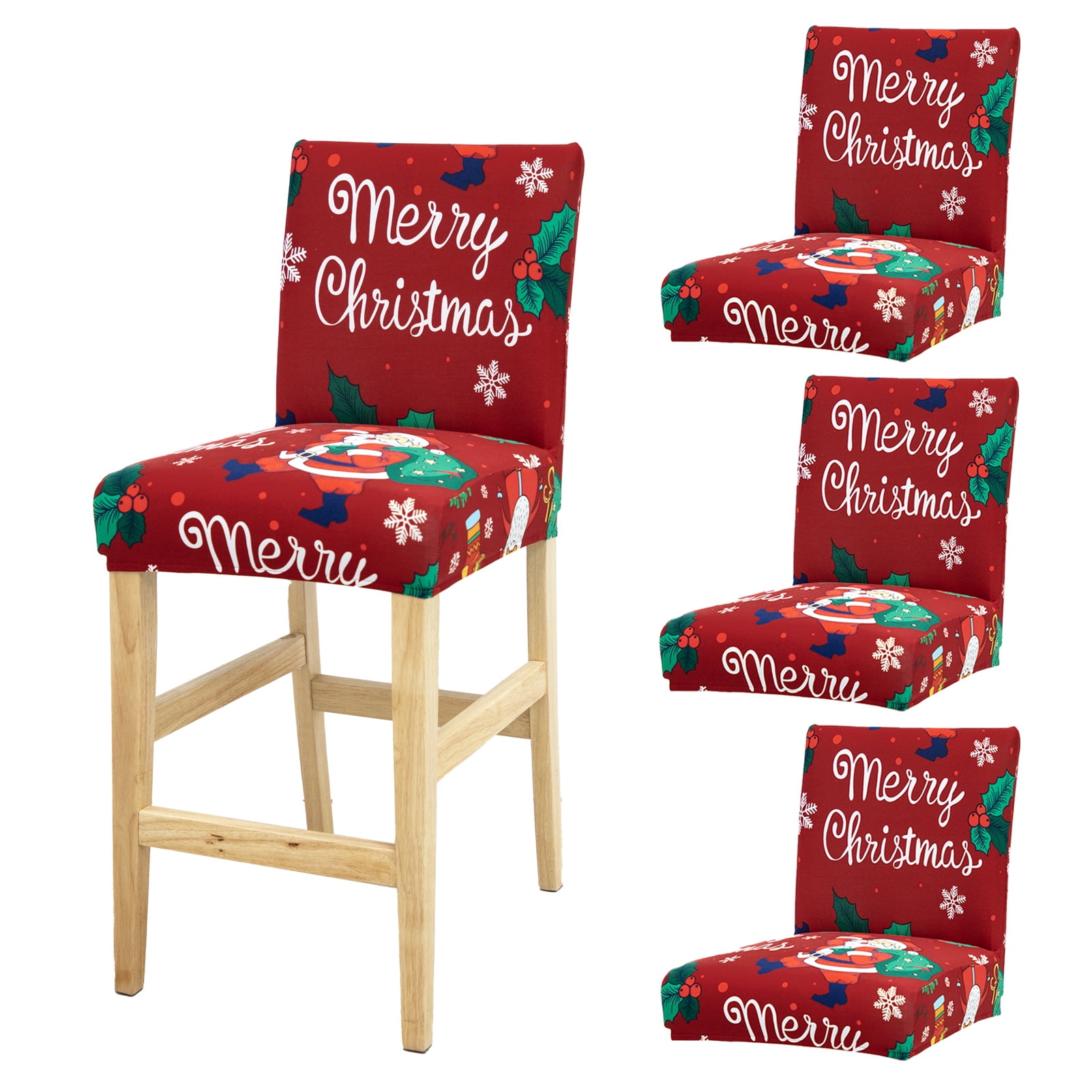 4pcs/6pcs Merry Christmas Bar Chair Stool Cover Stretch Chair Stool Slipcover Pub Chair