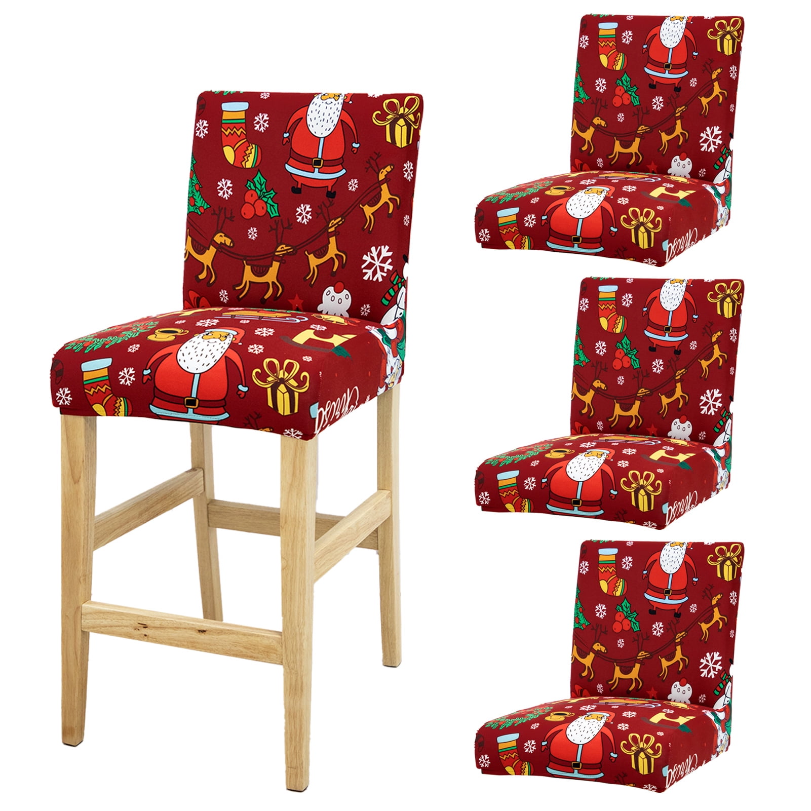 4pcs/6pcs Merry Christmas Bar Chair Stool Cover Stretch Chair Stool Slipcover Pub Chair