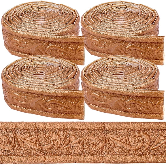 4pcs 7.55FT x 1.77Inch Molding Peel and Stick Flexible Foam Trim Brown Self Adhesive Wallpaper Border 3D Sticky Decorative Wall Edging Foam Baseboard Mirror Border Wall Lines Decor DIY