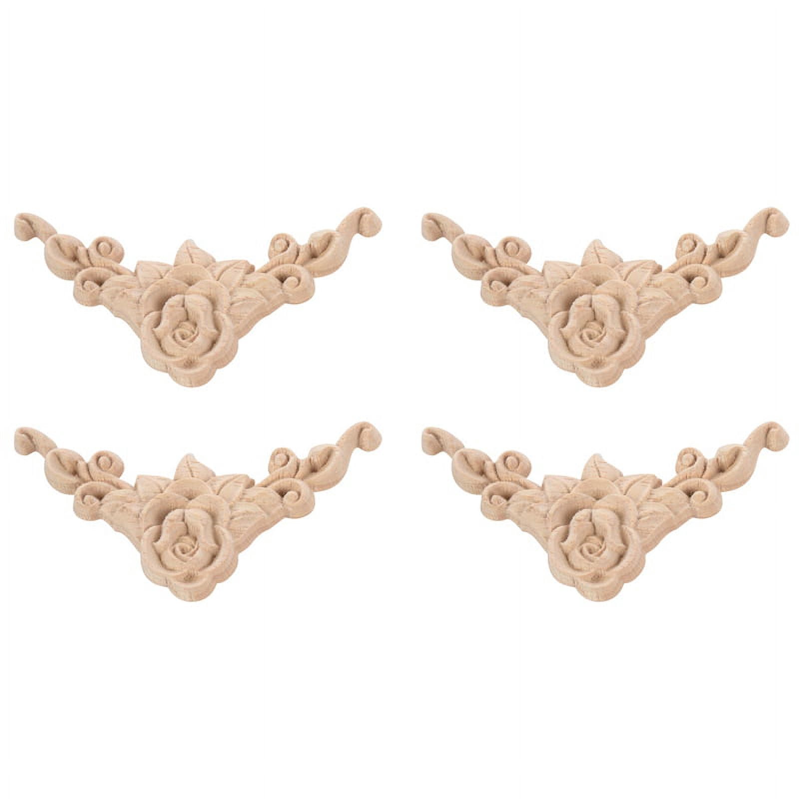 4PCS Wood Carved Corner Onlays - Unpainted European Style Appliques For Furniture & Cabinet Decor (13x7cm)