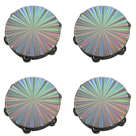 4pcs 8 Inch Wooden Tambourine Handbell Hand Drum Reflective Head Percussion Instrument Toy Dancing Singing Accompaniment