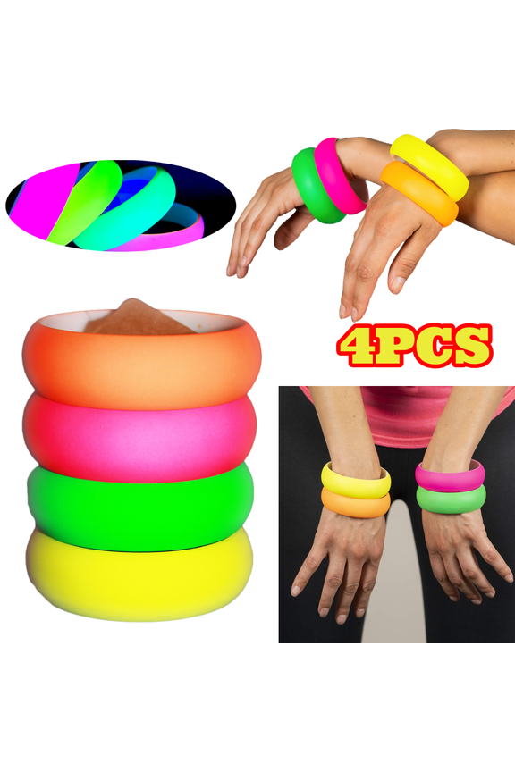 4pcs 80s Style Costume Bracelets, 1" Wide Bangles with Smooth Touch Finish