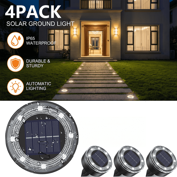 4pcs 8LED Super Bright Solar Ground Lights, Outdoor Waterproof, Auto On/Off, Easy Install, Ideal for Garden, Pool, Pathway, Driveway, Cool White
