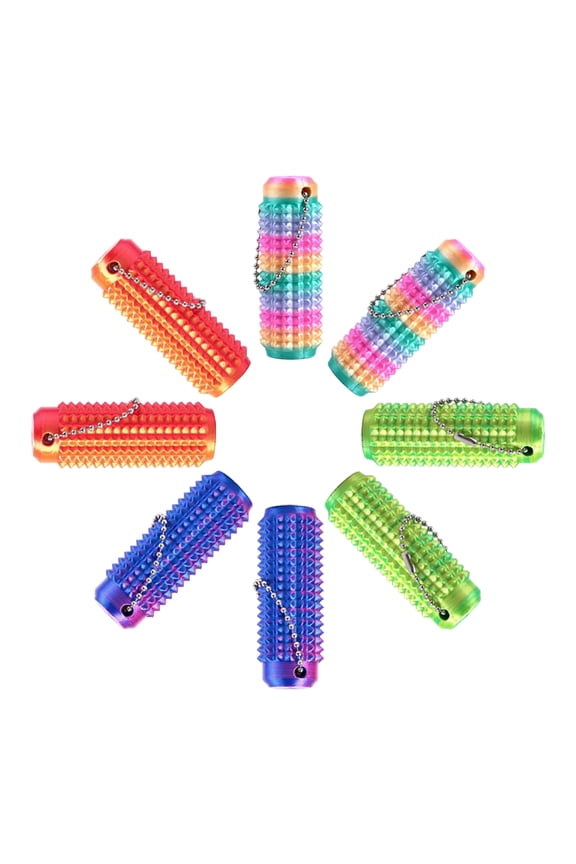 4pcs/8pcs 3D Printing Color Spiky Grippie Stim Keychain, Portable Texture Roller Decompression Fingertip Toy, Holiday Gift, Birthday Gift